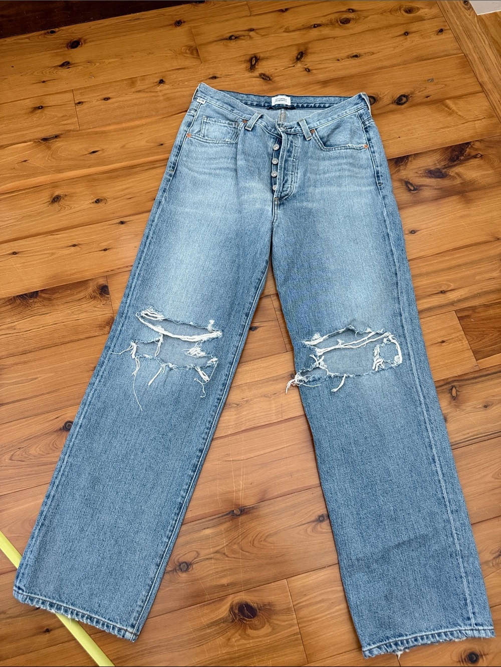 Distressed  Light Blue Straight-Leg Women’s Jeans